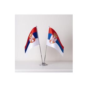 ZC Bayrak 15x22,5 cm Sırbistan 2'li Saten Kumaş Dijital Baskı Masa Bayrağı
