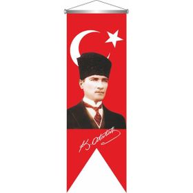 ZC Bayrak Saten Kırlangıç Flama Kemal Atatürk İmzalı Türk Bayrağı