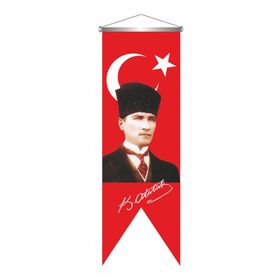ZC Bayrak Saten Kırlangıç Flama Kemal Atatürk İmzalı Türk Bayrağı