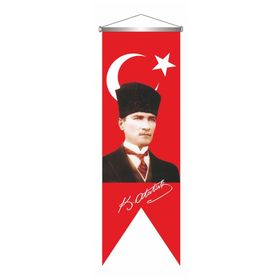 ZC Bayrak Saten Kırlangıç Flama Kemal Atatürk İmzalı Türk Bayrağı