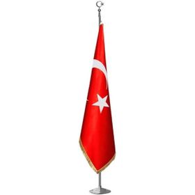 ZC Bayrak Türk Makam Bayrağı Krom Kaplı Direk ve Simli Bayrak Seti