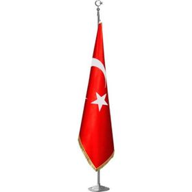 ZC Bayrak Türk Makam Bayrağı Krom Kaplı Direk ve Simli Bayrak Seti