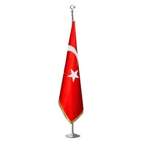 ZC Bayrak Türk Makam Bayrağı Krom Kaplı Direk ve Simli Bayrak Seti
