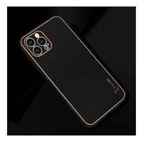 Zebana Apple iPhone 13 Pro Max Gold Design Deri Açık Mavi Kılıf