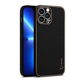 Zebana Apple iPhone 13 Pro Max Siyah Gold Design Deri Kılıf