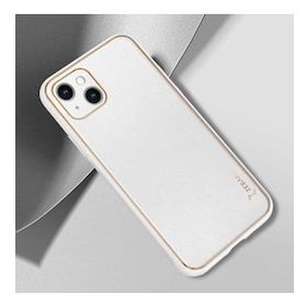 Zebana Apple iPhone 14 Plus Beyaz Gold Design Deri Kılıf