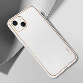 Zebana Apple iPhone 14 Plus Beyaz Gold Design Deri Kılıf
