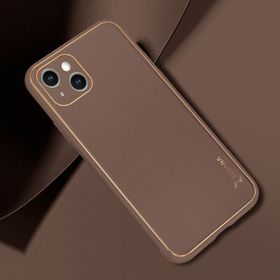 Zebana Apple iPhone 14 Plus Kahverengi Gold Design Deri Kılıf