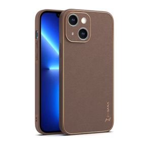 Zebana Apple iPhone 14 Plus Kahverengi Gold Design Deri Kılıf