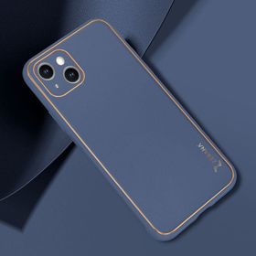 Zebana Apple iPhone 14 Plus Lacivert Gold Design Deri Kılıf