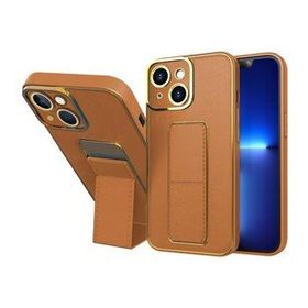 Zebana Apple iPhone 14 Plus Royal Standlı Silikon Mıknatıslı Kahverengi Kılıf