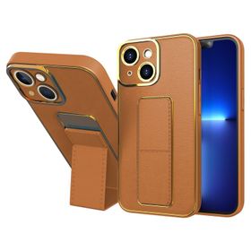 Zebana Apple iPhone 14 Plus Royal Standlı Silikon Mıknatıslı Kahverengi Kılıf