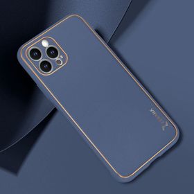 Zebana Apple iPhone 14 Pro Lacivert Gold Design Deri Kılıf