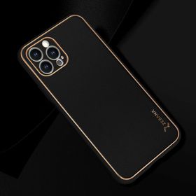 Zebana Apple iPhone 14 Pro Siyah Gold Design Deri Kılıf