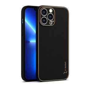 Zebana Apple iPhone 14 Pro Siyah Gold Design Deri Kılıf