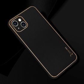 Zebana Apple iPhone 14 Siyah Gold Design Deri Kılıf