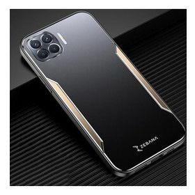 Zebana Oppo Reno 4 Lite Metal Mitras Silikon Kenar Gold Cep Telefonu Kılıfı