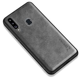 Zebana Samsung Galaxy A20S Gri Lüx Deri Kılıf