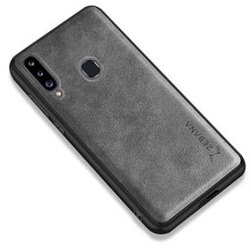 Zebana Samsung Galaxy A20S Gri Lüx Deri Kılıf