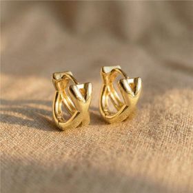 Zeino 14K Altın Kaplama - 1 cm çap Çapraz Düğüm İki Sıra Halka Çelik Küpe