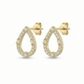 Zeino 14K Altın Kaplama - 1 cm Damla Form Zirkon Taşlı Çelik Küpe