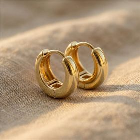Zeino 14K Altın Kaplama 1 cm Kalın Bombeli Halka Çelik Küpe