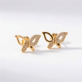 Zeino 14K Altın Kaplama 1 cm Kelebek Zirkon Taşlı Kalpli Çelik Küpe