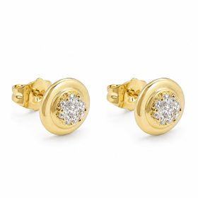 Zeino 14K Altın Kaplama 1 cm Yuvarlak Zirkon Taşlı Çelik Küpe