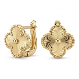 Zeino 14K Altın Kaplama 13 mm Yonca Desenli Çelik Küpe