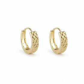 Zeino 14k Altın Kaplama - 14 mm Kapitone Desenli Klasik Halka Küpe
