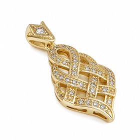 Zeino 14k Altın Kaplama 15 x 33 mm Örgü Desenli Zirkon Taşlı Kolye Ucu