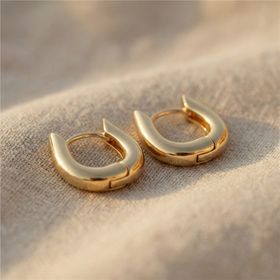Zeino 14K Altın Kaplama - 17 mm Kalın Kavisli Halka Çelik Küpe