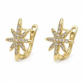Zeino 14k Altın Kaplama - 17 mm Pave Detaylı Yıldız Zirkon Taşlı Küpe