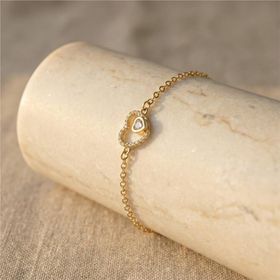 Zeino 14K Altın Kaplama - 17+3 cm Kalp Charm Zirkon Taşlı Bileklik