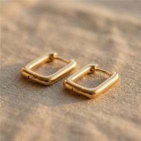 Zeino 14K Altın Kaplama - 18 mm Geometrik Köşeli Halka Çelik Küpe