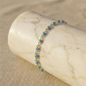 Zeino 14K Altın Kaplama - 18+3 cm Mavi Nazar Boncuk Detaylı Bileklik