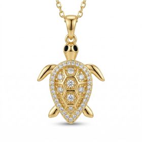 Zeino 14k Altın Kaplama 18x27 mm Zirkon Taşlı Kaplumbağa Kolye Ucu