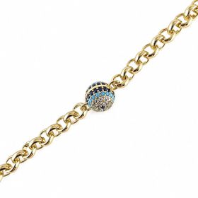 Zeino 14k Altın Kaplama - 19 cm Nazar Boncuğu Zirkon Taşlı Ayarlanabilir Oval Zincir Bileklik