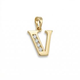 Zeino 14K Altın Kaplama 19 mm V Harfi Zirkon Taş Detaylı Kolye Ucu