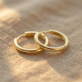 Zeino 14K Altın Kaplama 2 cm İnce Halka Çelik Küpe