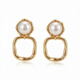 Zeino 14K Altın Kaplama - 2 cm İncili Kare Halka Küpe