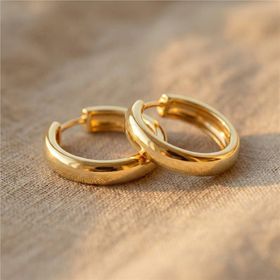 Zeino 14K Altın Kaplama - 2 cm Orta Kalın Halka Çelik Küpe
