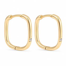Zeino 14K Altın Kaplama 2 cm Zirkon Tektaş Detaylı Kare Halka Küpe