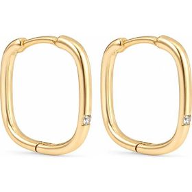 Zeino 14K Altın Kaplama 2 cm Zirkon Tektaş Detaylı Kare Halka Küpe