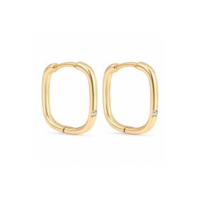Zeino 14K Altın Kaplama 2 cm Zirkon Tektaş Detaylı Kare Halka Küpe