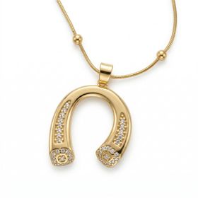 Zeino 14k Altın Kaplama 23x33 mm Zirkon Taşlı Nal Kolye Ucu