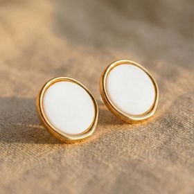 Zeino 14K Altın Kaplama - 25 mm çap Beyaz Mineli Yuvarlak Halka Küpe