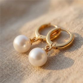 Zeino 14K Altın Kaplama - 27 mm Beyaz İnci Sallantılı Çelik Küpe