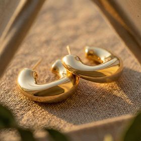 Zeino 14K Altın Kaplama - 27 mm Bombeli Asimetrik Halka Küpe