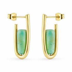 Zeino 14k Altın Kaplama - 27 mm Yeşil Taşlı Küpe